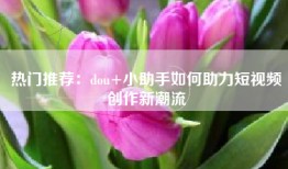 热门推荐：dou+小助手如何助力短视频创作新潮流