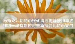马斯克：比特币挖矿清洁能源使用率达到约一半特斯拉将重新接受比特币支付