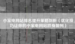 小家电网站排名提升策略剖析（优化技巧让你的小家电网站跻身前列）