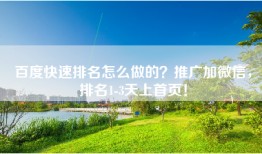 百度快速排名怎么做的？推广加微信，排名1-3天上首页！