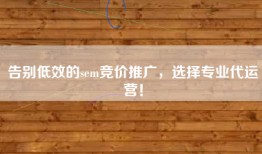 告别低效的sem竞价推广，选择专业代运营！