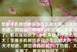 苹果手机微信声音小怎么调大声_今天才知道，微信语音隐藏的3个功能，太实用了，看完涨知识了...手机声音太小怎么调大「苹果手机微信声音小怎么调大声_今天才知道，微信语音隐藏的3个功能，太实用了，看完涨知识了...」