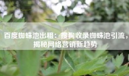 百度蜘蛛池出租：搜狗收录蜘蛛池引流，揭秘网络营销新趋势