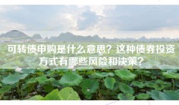 可转债申购是什么意思？这种债券投资方式有哪些风险和决策？