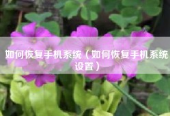 如何恢复手机系统（如何恢复手机系统设置）