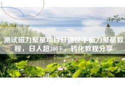 测试磁力聚星项目开通快手磁力聚星教程，日入超300+，转化教程分享