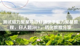 测试磁力聚星项目开通快手磁力聚星教程，日入超300+，转化教程分享
