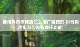 郴州抖音极速版怎么推广赚钱的(抖音极速版怎么没有赚钱功能)