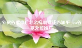外贸谷歌推广怎么样啊赚钱吗知乎_seo谷歌外贸推广