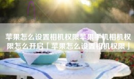 苹果怎么设置相机权限苹果手机相机权限怎么开启「苹果怎么设置相机权限」