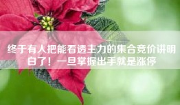 终于有人把能看透主力的集合竞价讲明白了！一旦掌握出手就是涨停