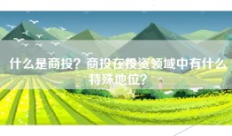 什么是商投？商投在投资领域中有什么特殊地位？
