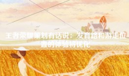 王者荣耀策划有话说：发育路和游走位置的体验将优化