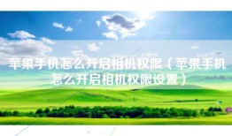 苹果手机怎么开启相机权限（苹果手机怎么开启相机权限设置）
