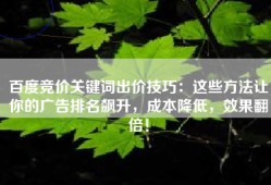 百度竞价关键词出价技巧：这些方法让你的广告排名飙升，成本降低，效果翻倍！