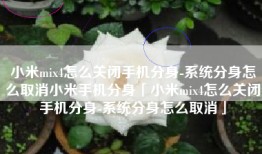 小米mix4怎么关闭手机分身-系统分身怎么取消小米手机分身「小米mix4怎么关闭手机分身-系统分身怎么取消」