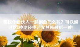 想找个合伙人一起创业怎么找？可以通过这5种途径找，尤其是最后一种！