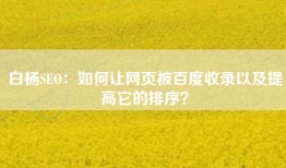 白杨SEO：如何让网页被百度收录以及提高它的排序？