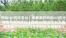 网站SEO优化平台：揭秘高效网站SEO优化策略与实战技巧（网站SEO优化平台大揭秘掌握这些技巧让你的网站流量翻倍）