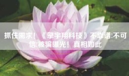 抓住需求！《擎宇翔科技》不靠谱!不可信!被骗曝光！真相如此