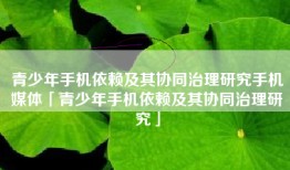 青少年手机依赖及其协同治理研究手机媒体「青少年手机依赖及其协同治理研究」
