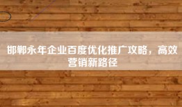 邯郸永年企业百度优化推广攻略，高效营销新路径