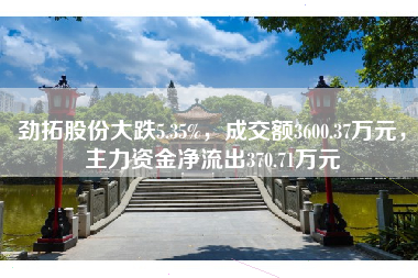 劲拓股份大跌5.35%，成交额3600.37万元，主力资金净流出370.71万元
