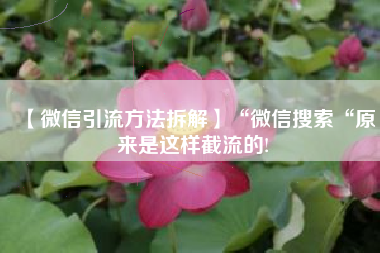 【微信引流方法拆解】“微信搜索“原来是这样截流的!