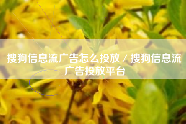 搜狗信息流广告怎么投放／搜狗信息流广告投放平台