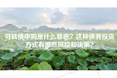 可转债申购是什么意思？这种债券投资方式有哪些风险和决策？