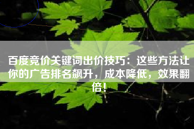 百度竞价关键词出价技巧:这些方法让你的广告排名飙升,成本降低,效果翻倍! 百度竞价关键词出价技巧:这些方法让你的广告排名飙升,成本降低,效果翻倍!
