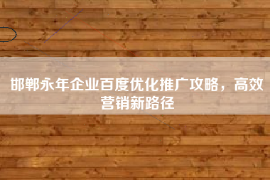 邯郸永年企业百度优化推广攻略，高效营销新路径
