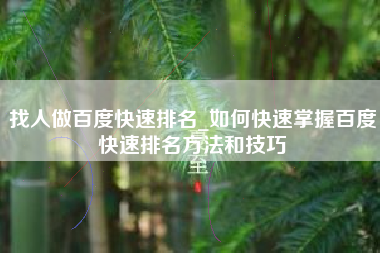找人做百度快速排名_如何快速掌握百度快速排名方法和技巧