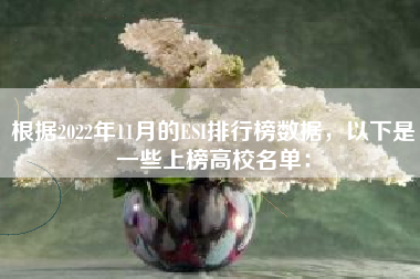 根据2022年11月的ESI排行榜数据，以下是一些上榜高校名单：