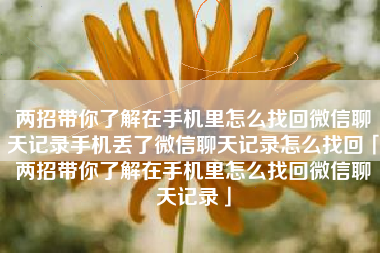 两招带你了解在手机里怎么找回微信聊天记录手机丢了微信聊天记录怎么找回「两招带你了解在手机里怎么找回微信聊天记录」