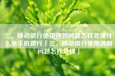 三、移动银行使用遇到问题怎样处理什么是手机银行「三、移动银行使用遇到问题怎样处理」