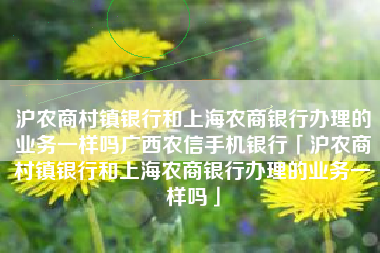 沪农商村镇银行和上海农商银行办理的业务一样吗广西农信手机银行「沪农商村镇银行和上海农商银行办理的业务一样吗」