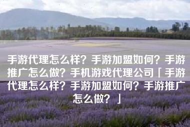 手游代理怎么样？手游加盟如何？手游推广怎么做？手机游戏代理公司「手游代理怎么样？手游加盟如何？手游推广怎么做？」