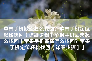 苹果手机被盗怎么找回？苹果手机定位轻松找回【详细步骤】苹果手机丢失怎么找回「苹果手机被盗怎么找回？苹果手机定位轻松找回【详细步骤】」