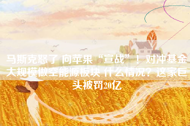 马斯克怒了 向苹果“宣战”！对冲基金大规模做空能源板块 什么情况？这家巨头被罚20亿