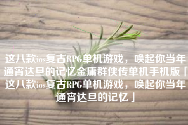 这八款ios复古RPG单机游戏，唤起你当年通宵达旦的记忆金庸群侠传单机手机版「这八款ios复古RPG单机游戏，唤起你当年通宵达旦的记忆」