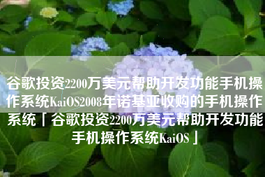 谷歌投资2200万美元帮助开发功能手机操作系统KaiOS2008年诺基亚收购的手机操作系统「谷歌投资2200万美元帮助开发功能手机操作系统KaiOS」