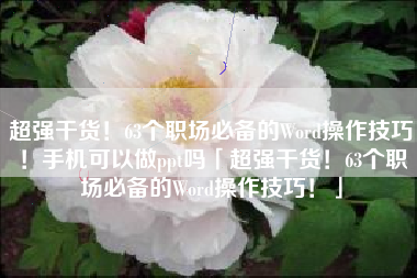 超强干货！63个职场必备的Word操作技巧！手机可以做ppt吗「超强干货！63个职场必备的Word操作技巧！」