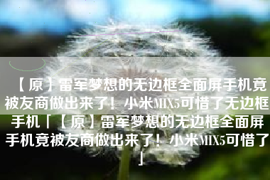 【原】雷军梦想的无边框全面屏手机竟被友商做出来了！小米MIX5可惜了无边框手机「【原】雷军梦想的无边框全面屏手机竟被友商做出来了！小米MIX5可惜了」